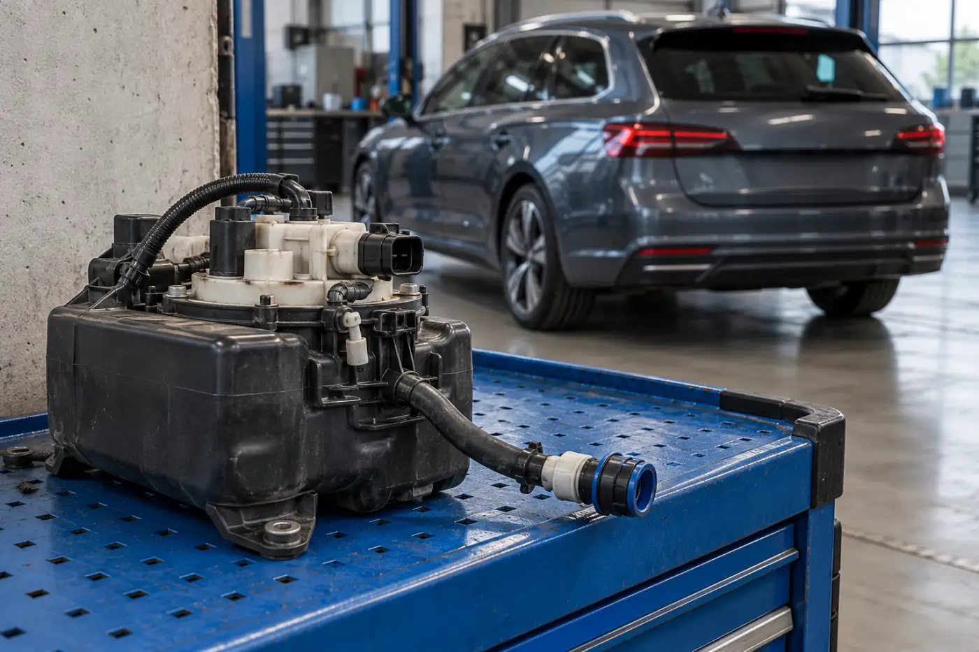 Илюстрация: помпен модул и връзки на AdBlue при Peugeot, Citroën и DS