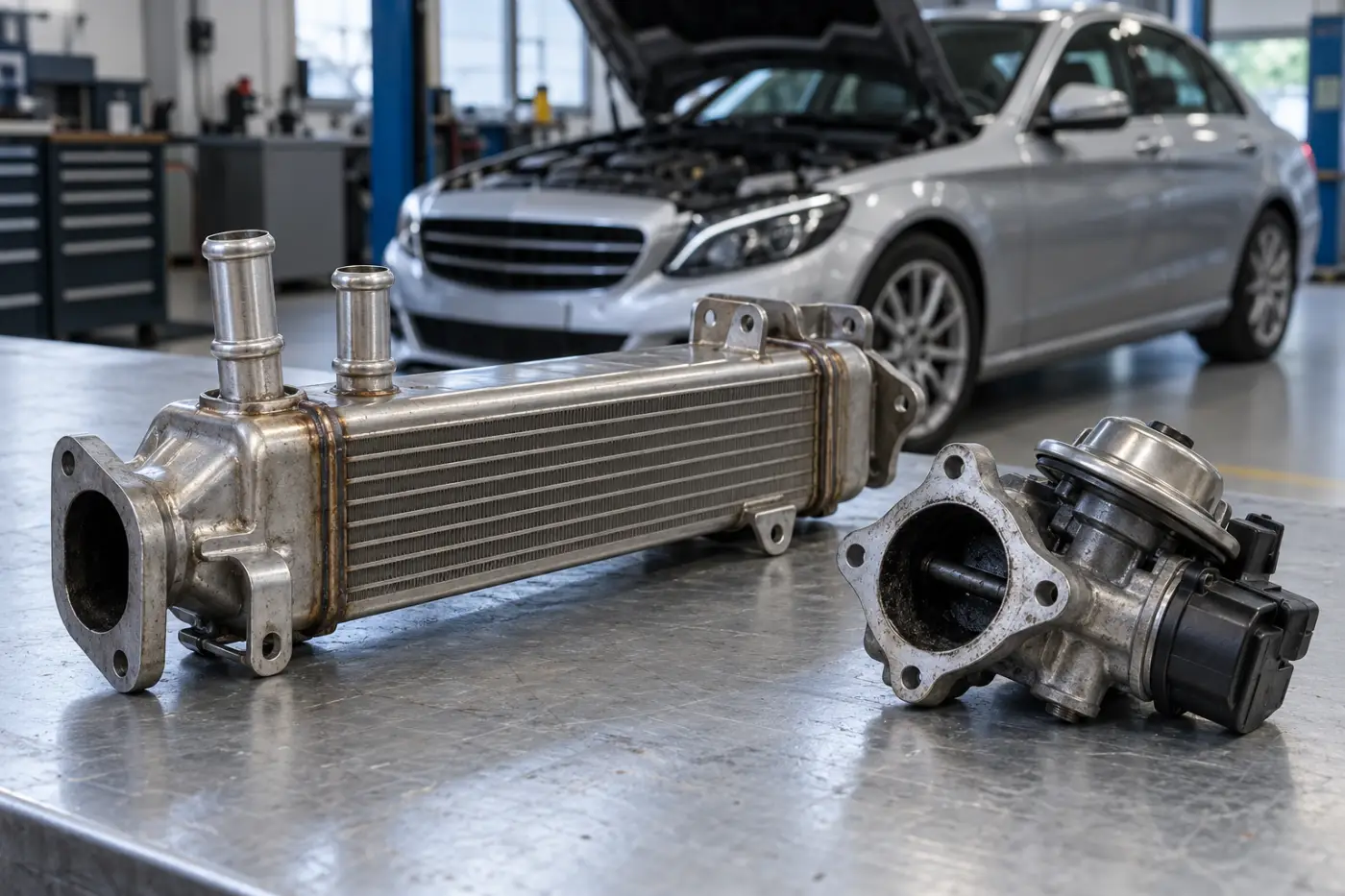 Илюстрация: EGR охладител и клапан при Mercedes-Benz