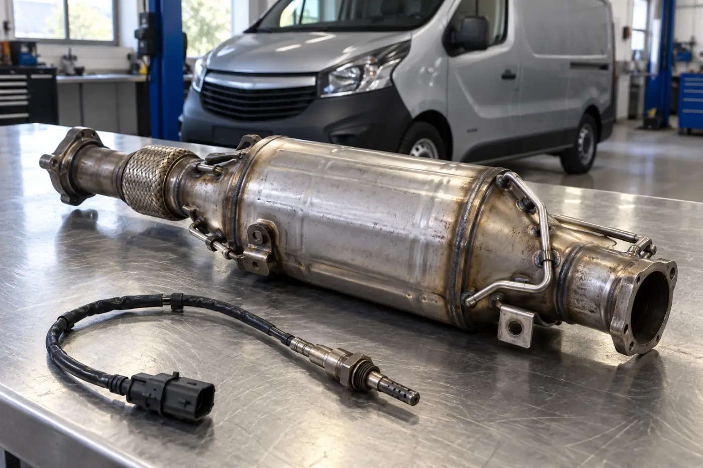 Илюстрация: температурен датчик и DPF корпус при Opel