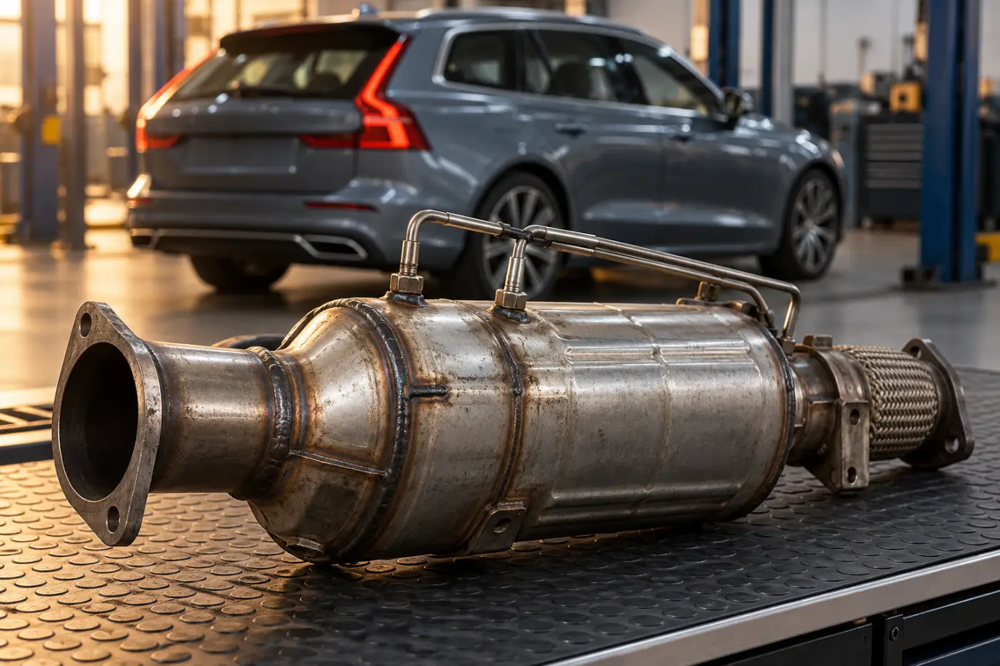 Илюстрация: филтър за сажди и изводи за измерване на налягането при Volvo