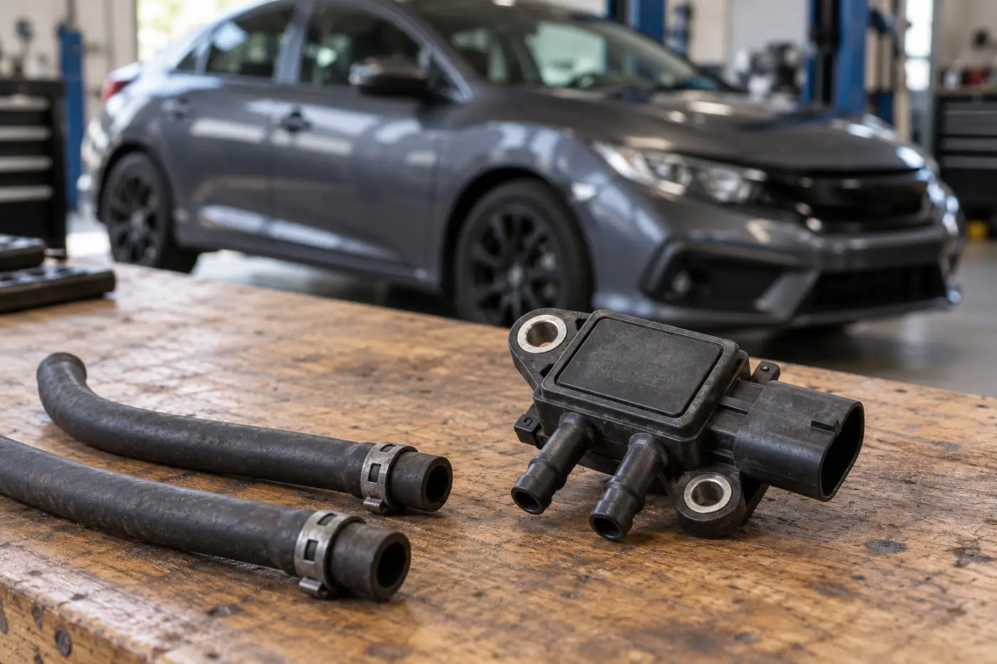 Илюстрация: датчик за DPF налягане с две свързващи тръбички при Honda